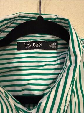 Lauren Ralph Lauren Green & White Striped Collared Button-Down